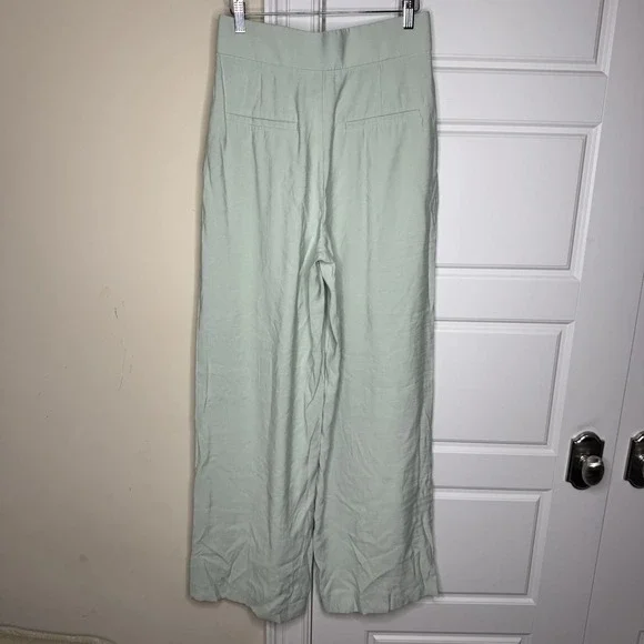 Zara Wide Leg Trousers Women's Small Lime Green High Waisted Modal Full Length - Picture 2 of 10